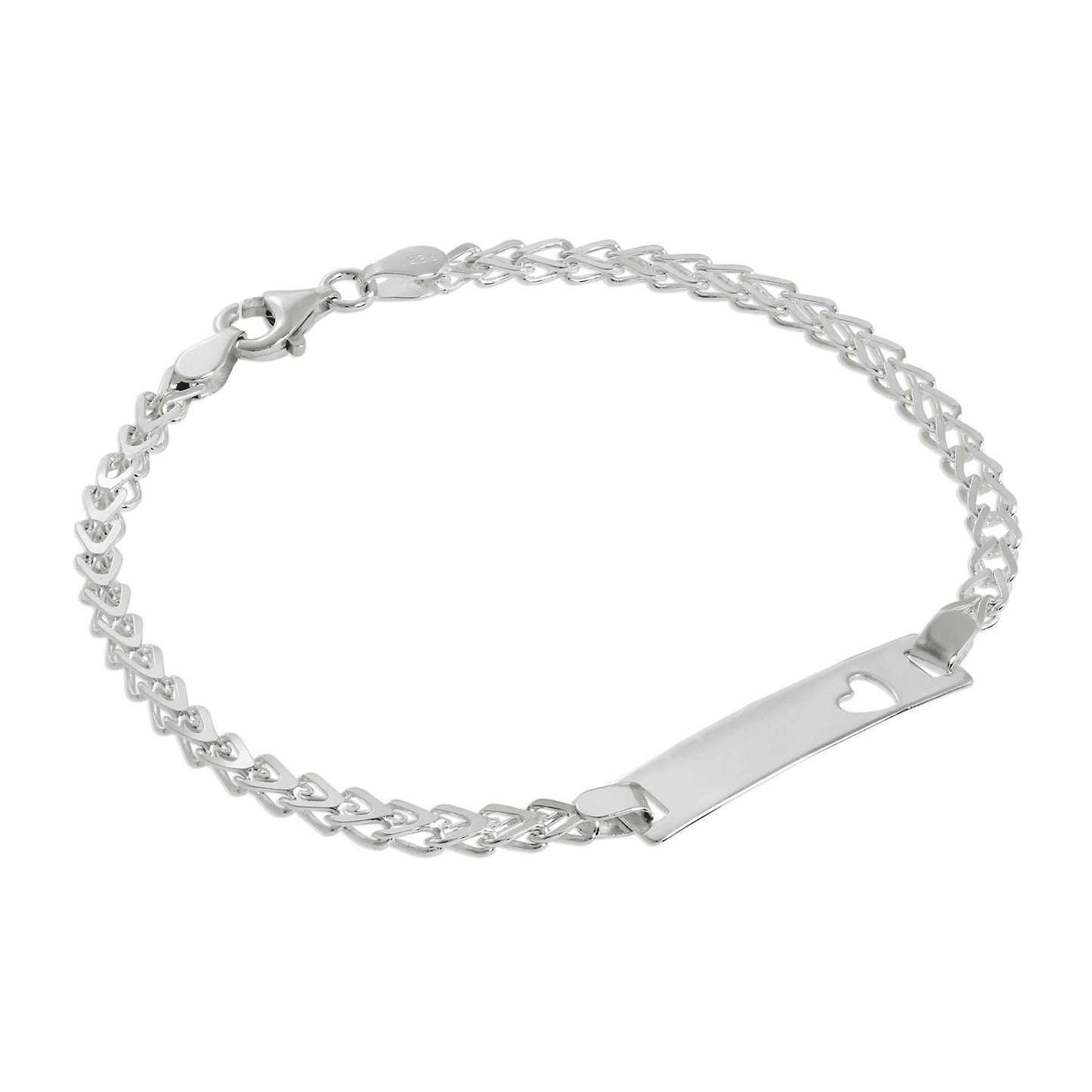 Sterling Silver 3mm Double Curb Ladies ID Bracelet w Cut Out Heart 7 Inches