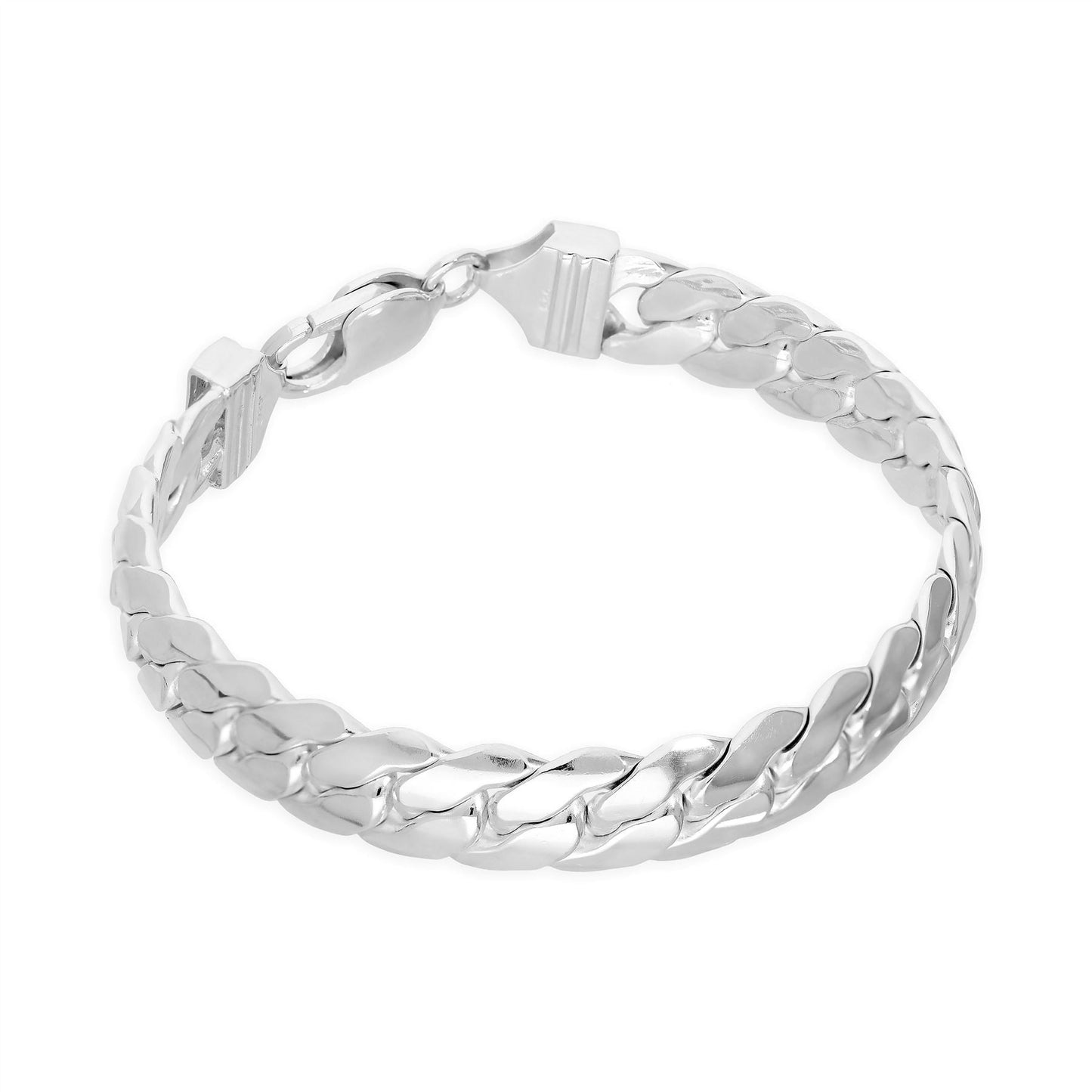 Sterling Silver Thick Heavy 10mm Diamond Cut Curb Mens Bracelet 8 Inches