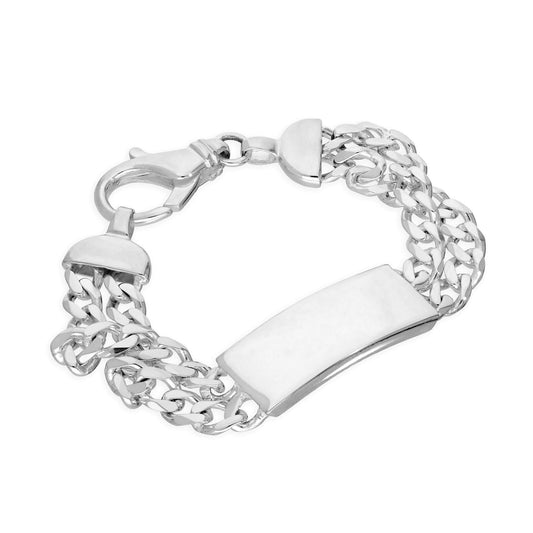 Sterling Silber Herren-ID-Armband mit doppeltem Diamantschliff, 14 mm, 8 Zoll