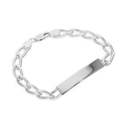 Sterlingsilber 7mm Diamantschliff Panzer Herren Gravierbar Namensschild Armband 20,5cm