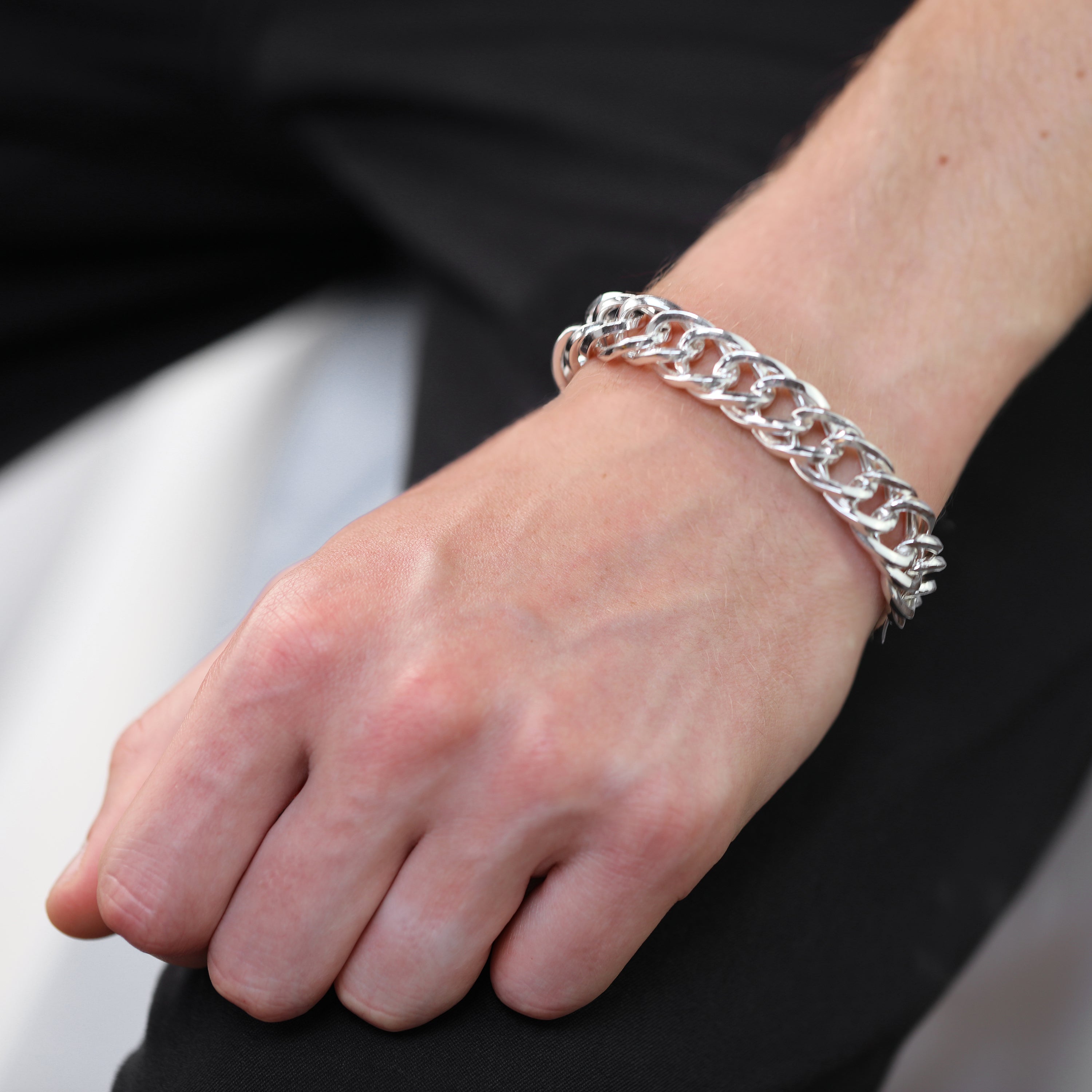 Sterlingsilber Dick Schwer 13 mm Doppelt Panzer Herren Armband 20,5 cm