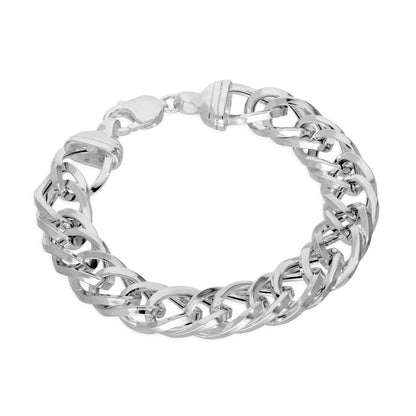 Sterlingsilber Dick Schwer 13mm Doppelt Panzer Herren Armband 20,5cm