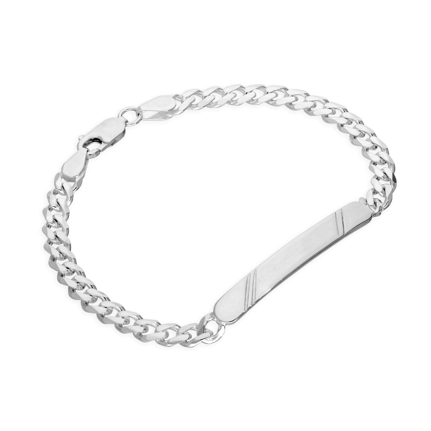 Sterlingsilber 6mm Diamantschliff Panzer Gravierbar Herren Namensschild Armband 20,5cm