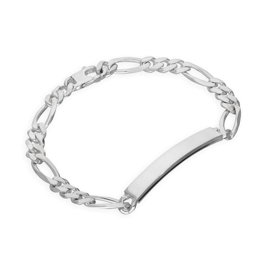 Sterling Silber dickes, schweres 7 mm Curb-Figaro-Armband mit ID-Plakette 7 - 8,5 Zoll