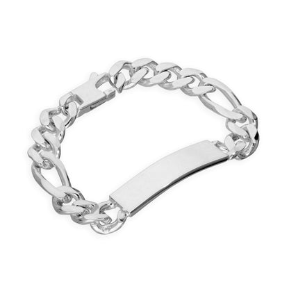 Dickes, schweres Figaro-Armband aus Sterlingsilber mit 11 mm breitem Panzerkette und ID-Plakette, 7–8 Zoll