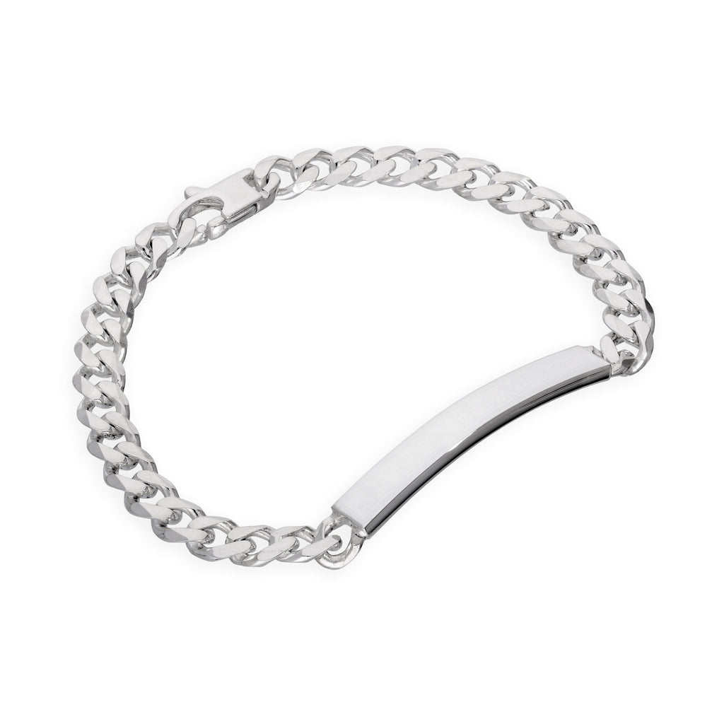 Dickes, kräftiges ID-Armband aus Sterlingsilber mit Panzerkette und gravierbarer ID-Platte, 7 mm, 18 - 20 cm