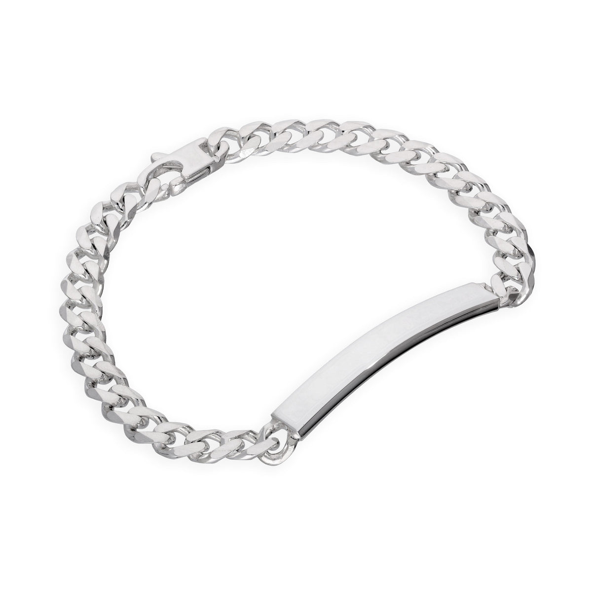 Dickes, kräftiges ID-Armband aus Sterlingsilber mit Panzerkette und gravierbarer ID-Platte, 7 mm, 18 - 20 cm