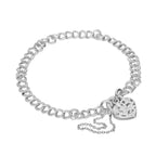 Bettelarmband aus Sterlingsilber mit Doppelpanzerkette und Herz-Vorhängeschloss, 15 cm - 20 cm