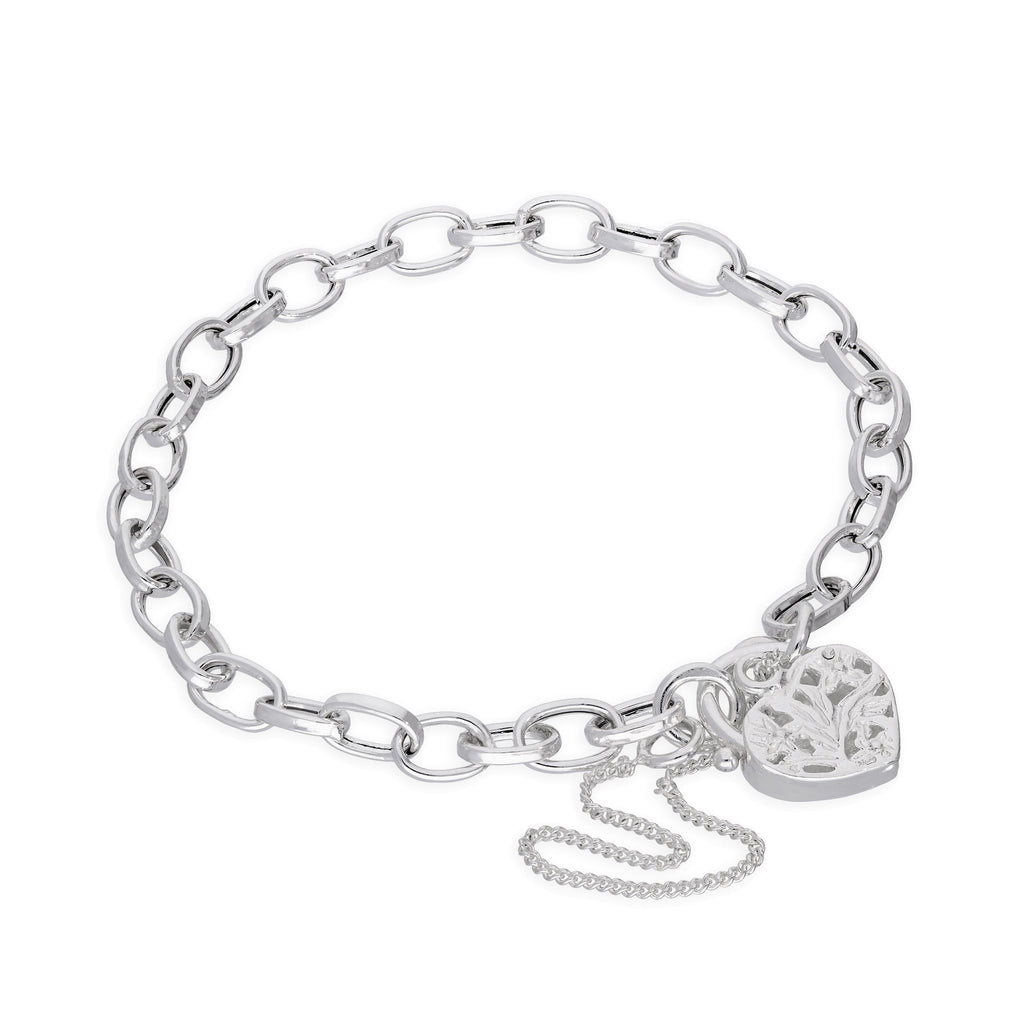 Sterlingsilber Belcher Kettenarmband mit Herz Vorhängeschloss 15 cm 20 cm