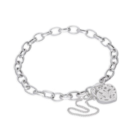 Sterlingsilber Belcher Kettenarmband mit Herz Vorhängeschloss 15 cm 20 cm