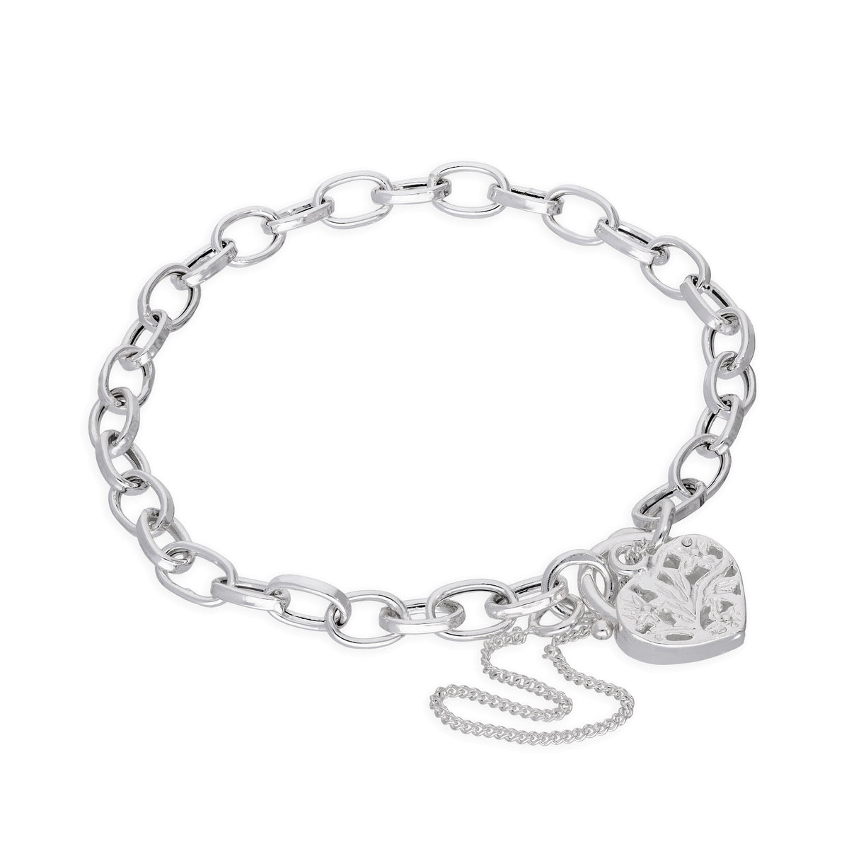 Sterlingsilber Belcher Kettenarmband mit Herz Vorhängeschloss 15 cm 20 cm