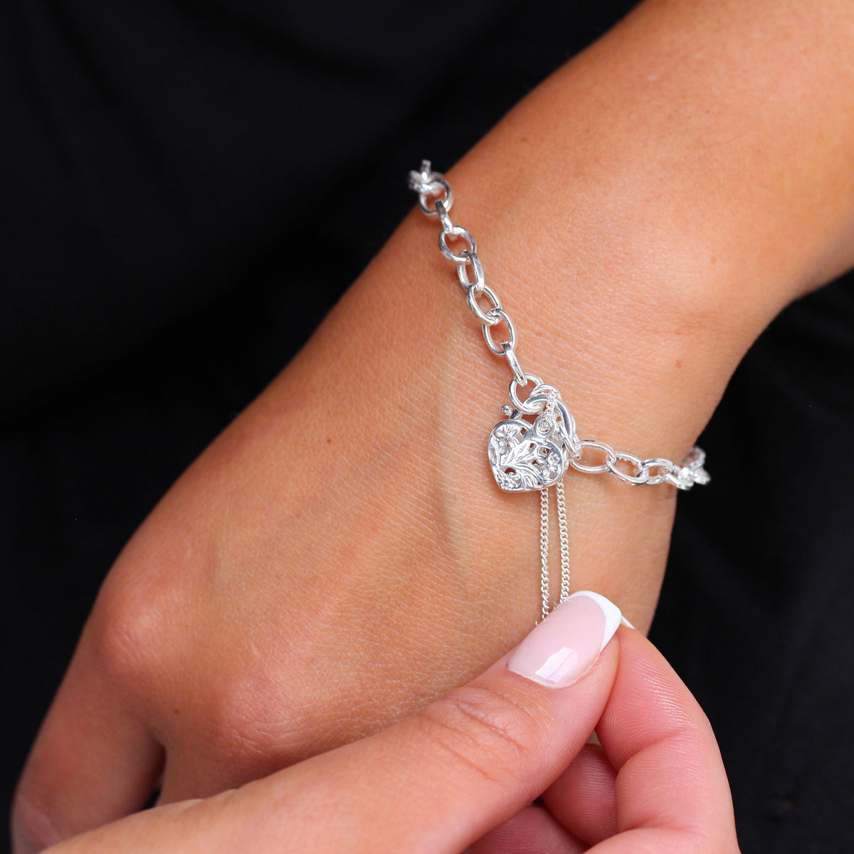 Sterlingsilber Belcher Kettenarmband mit Herz Vorhängeschloss 15 cm 20 cm
