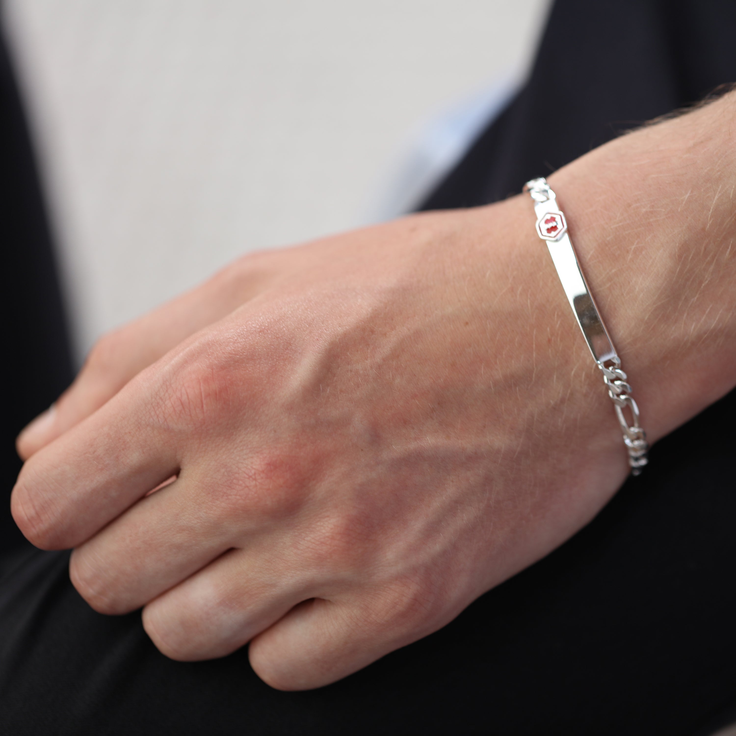 Sterlingsilber gravierbares Herren- und Damen-Armband für medizinische Notfälle 7–8 Zoll