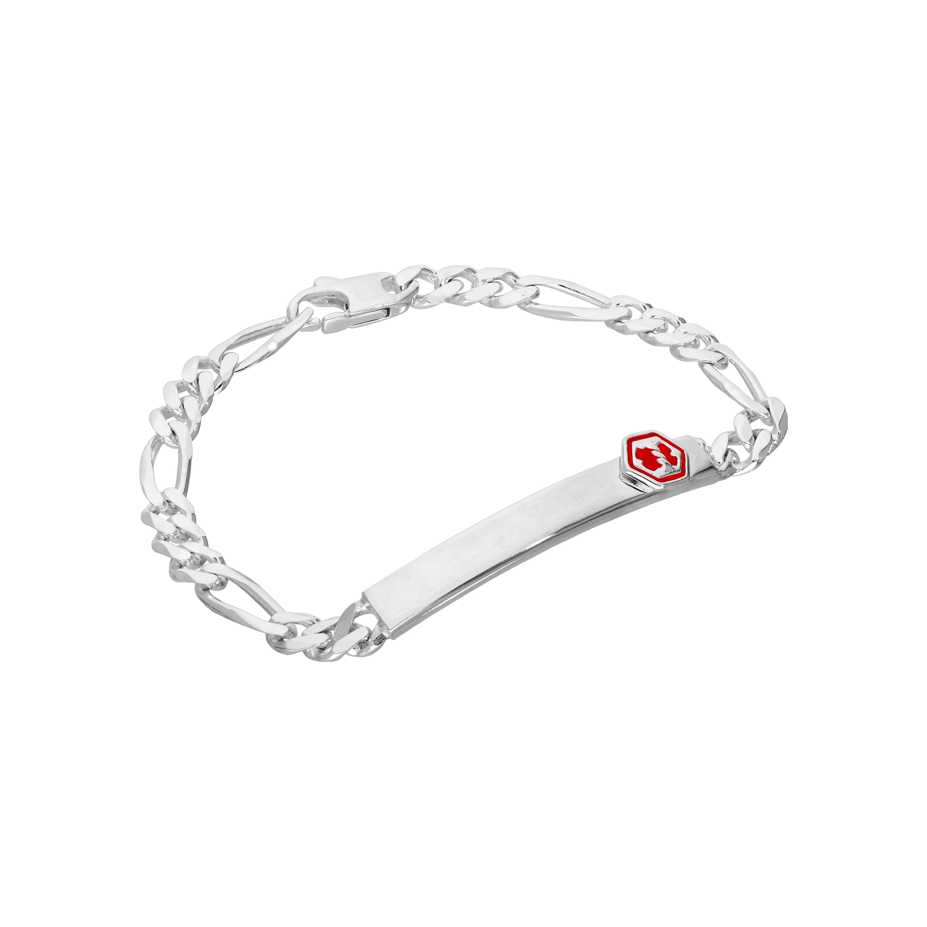Sterlingsilber gravierbares Herren- und Damen-Armband für medizinische Notfälle 7–8 Zoll