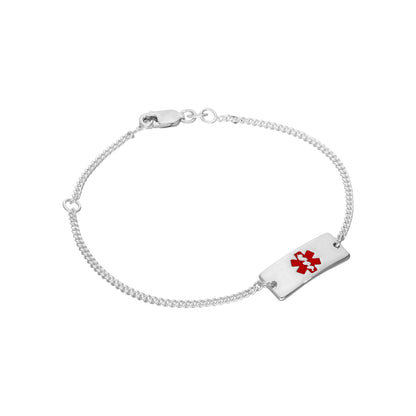 Sterlingsilber Damen 18cm Medizinisches Notfall Namensschild Armband mit Rechteckigem Gravierbarem Schild
