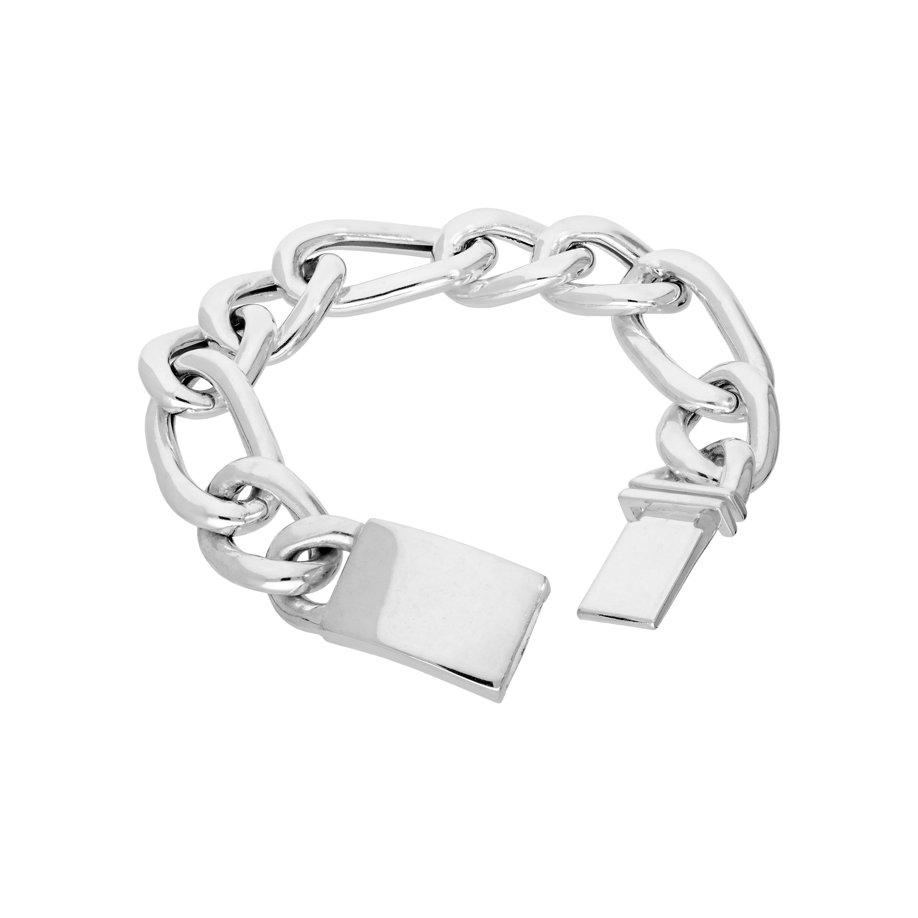Sterlingsilber Herren Dick Schwer 20,5 cm Hohl Kette Armband mit Gravierbarem Verschluss