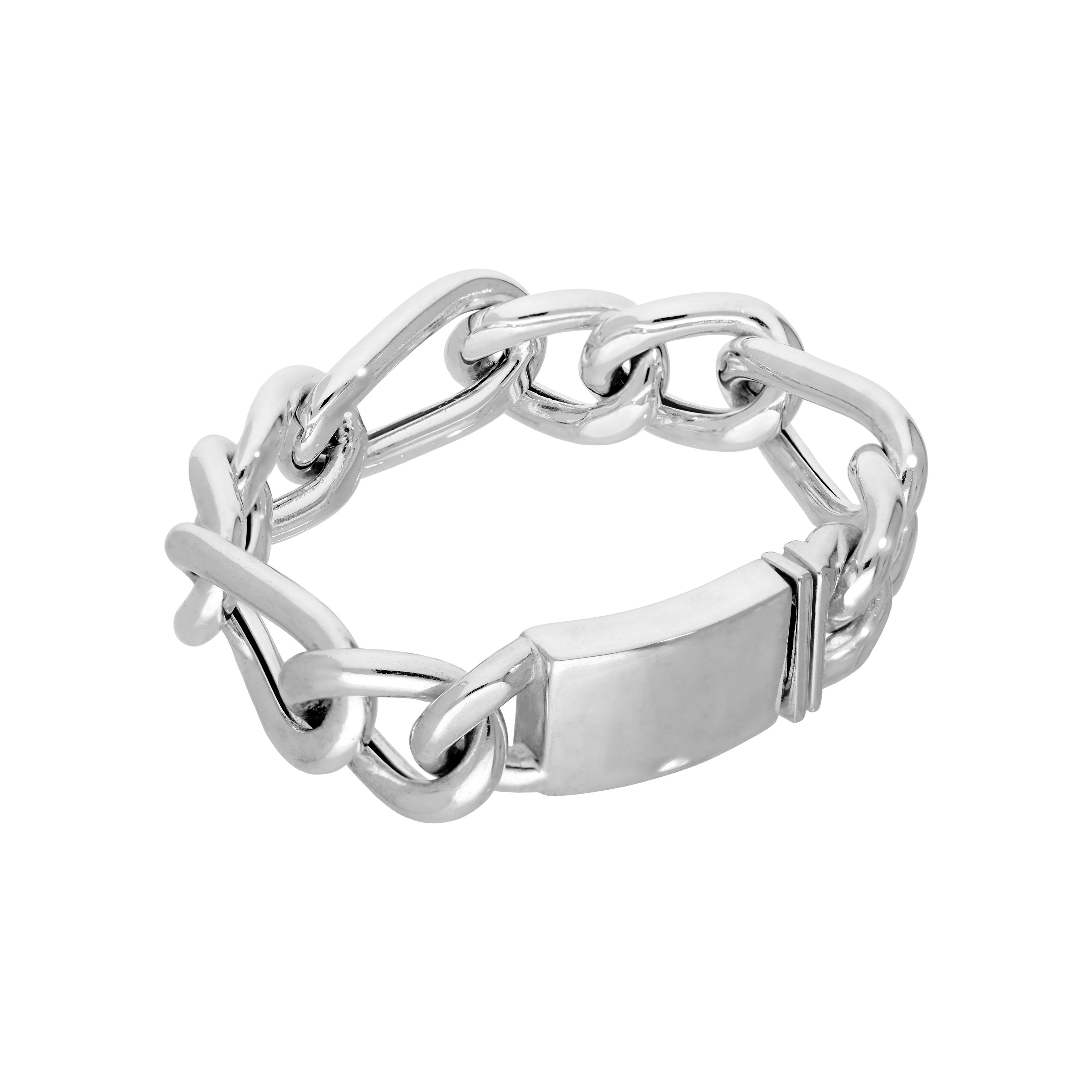 Sterlingsilber Herren Dick Schwer 20,5 cm Hohl Kette Armband mit Gravierbarem Verschluss