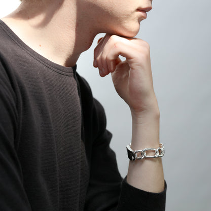 Sterlingsilber Herren Dick Schwer 20,5cm Hohl Kette Armband mit Gravierbarem Verschluss