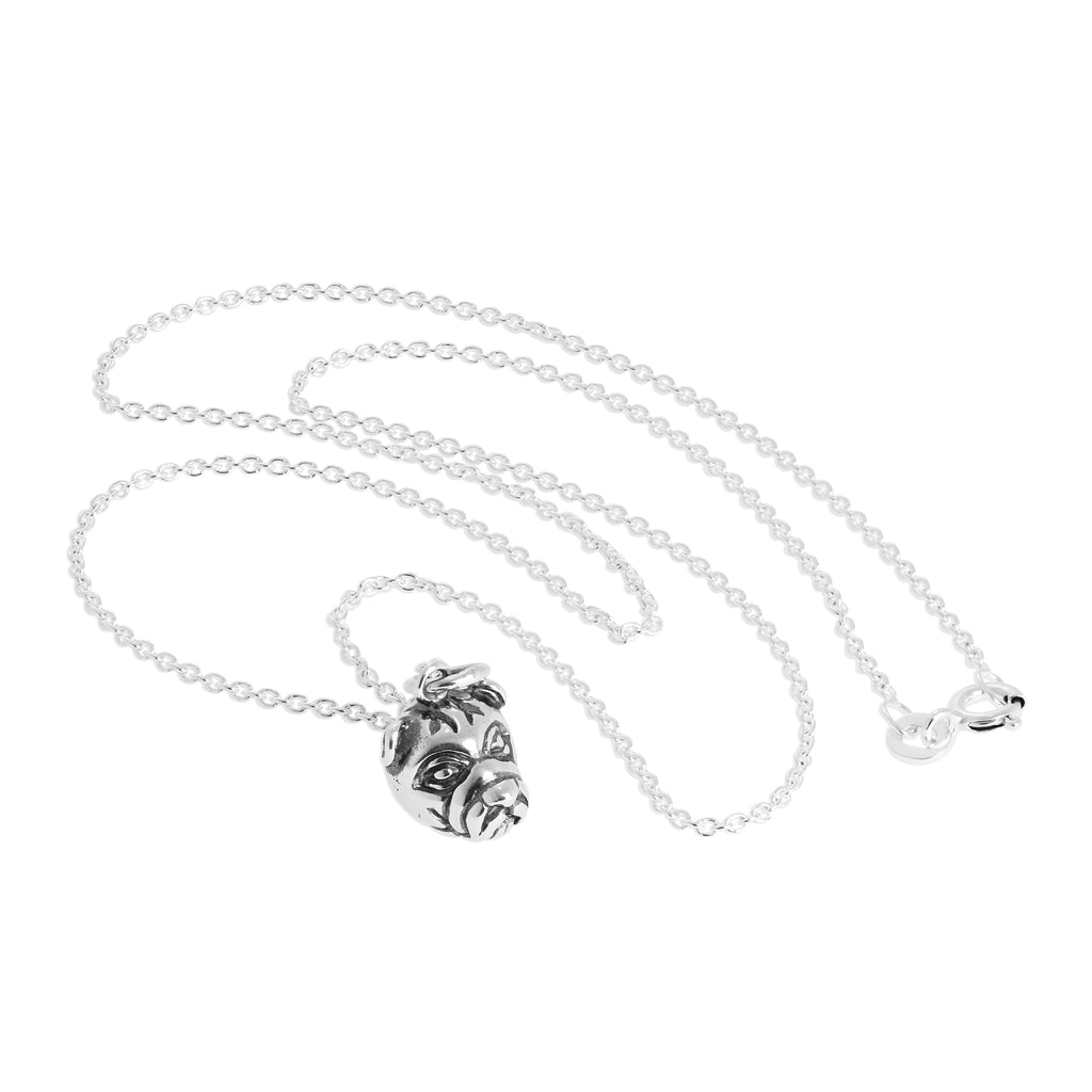 Sterlingsilber 3D Bulldogge Kopf Anhänger Halskette 40,5 - 61 cm