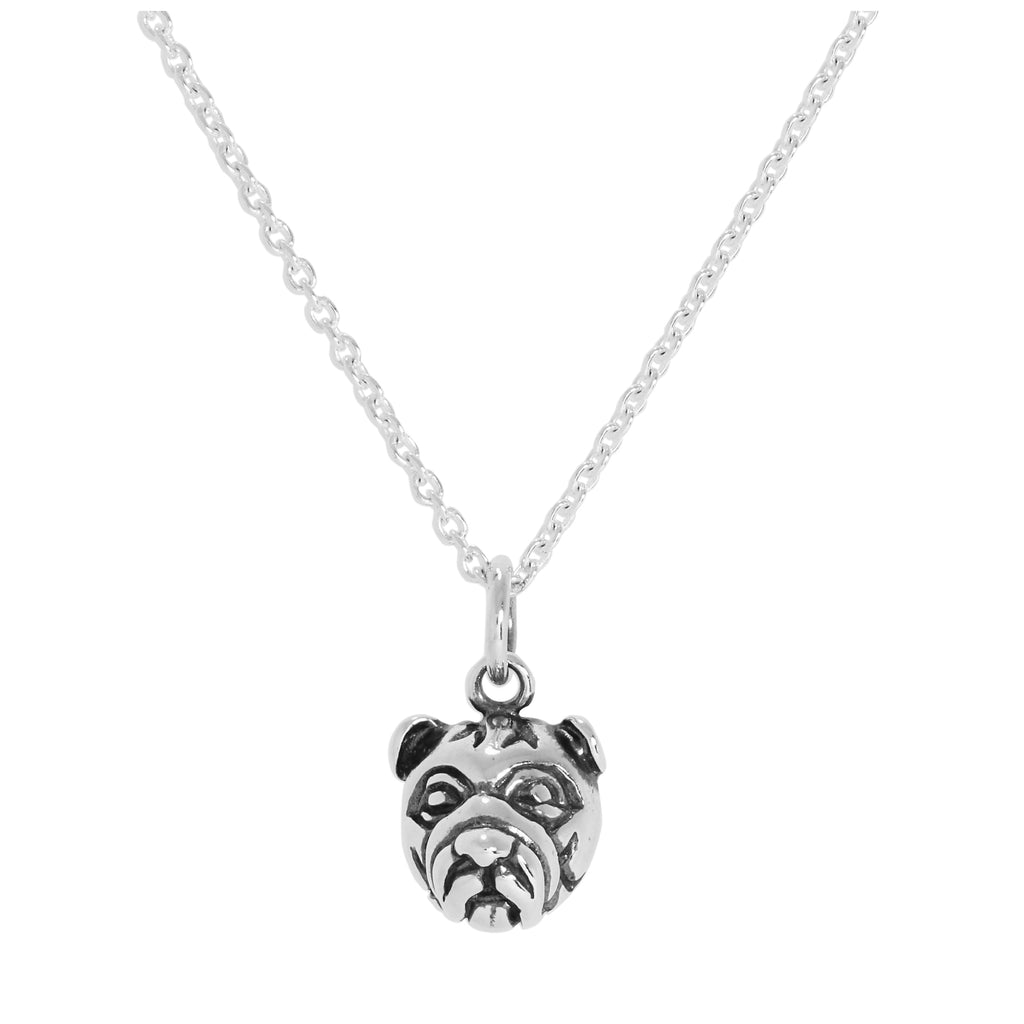 Sterlingsilber 3D Bulldogge Kopf Anhänger Halskette 40,5 - 61 cm
