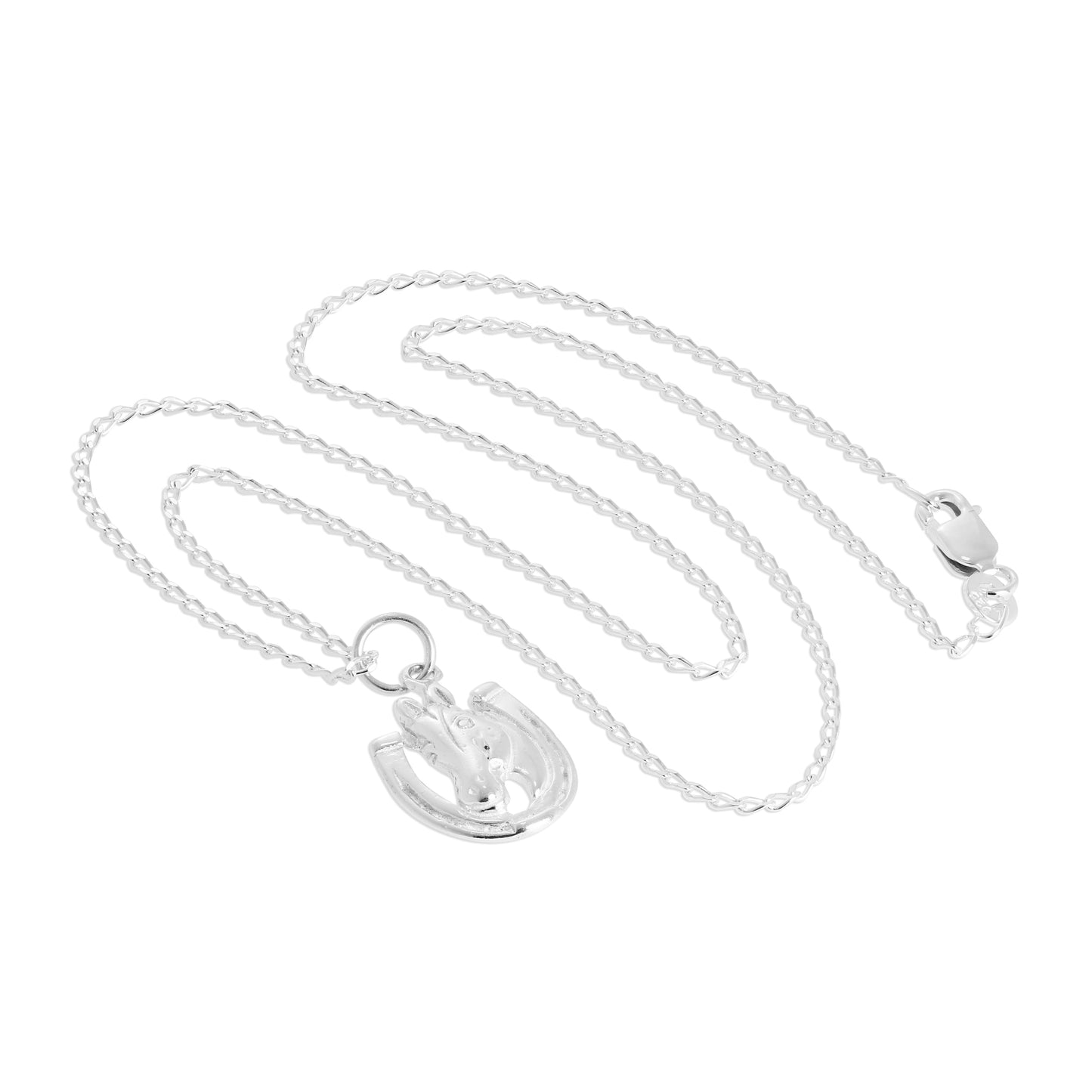 Sterling Silber Pferd & Glückshufeisen Anhänger Halskette 16 - 24 Zoll