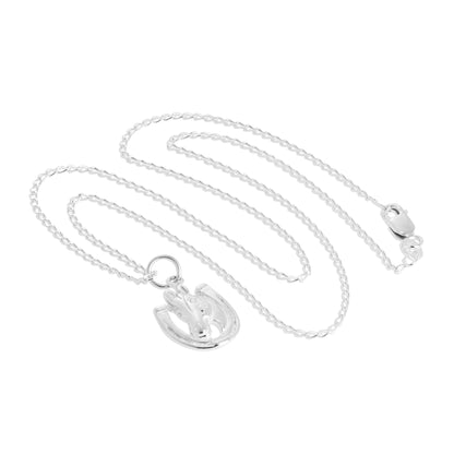 Sterling Silber Pferd & Glückshufeisen Anhänger Halskette 16 - 24 Zoll