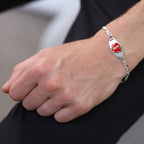Medizinisches Notfallarmband für Männer und Frauen aus Sterlingsilber mit großer ovaler Gravurplatte – 7–8 Zoll