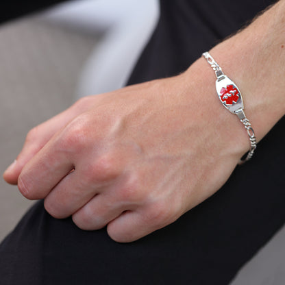 Sterlingsilber Herren & Damen Medizinisches Notfall Namensschild Armband mit Großem Ovalem Gravierbarem Schild 7 - 20,5cm