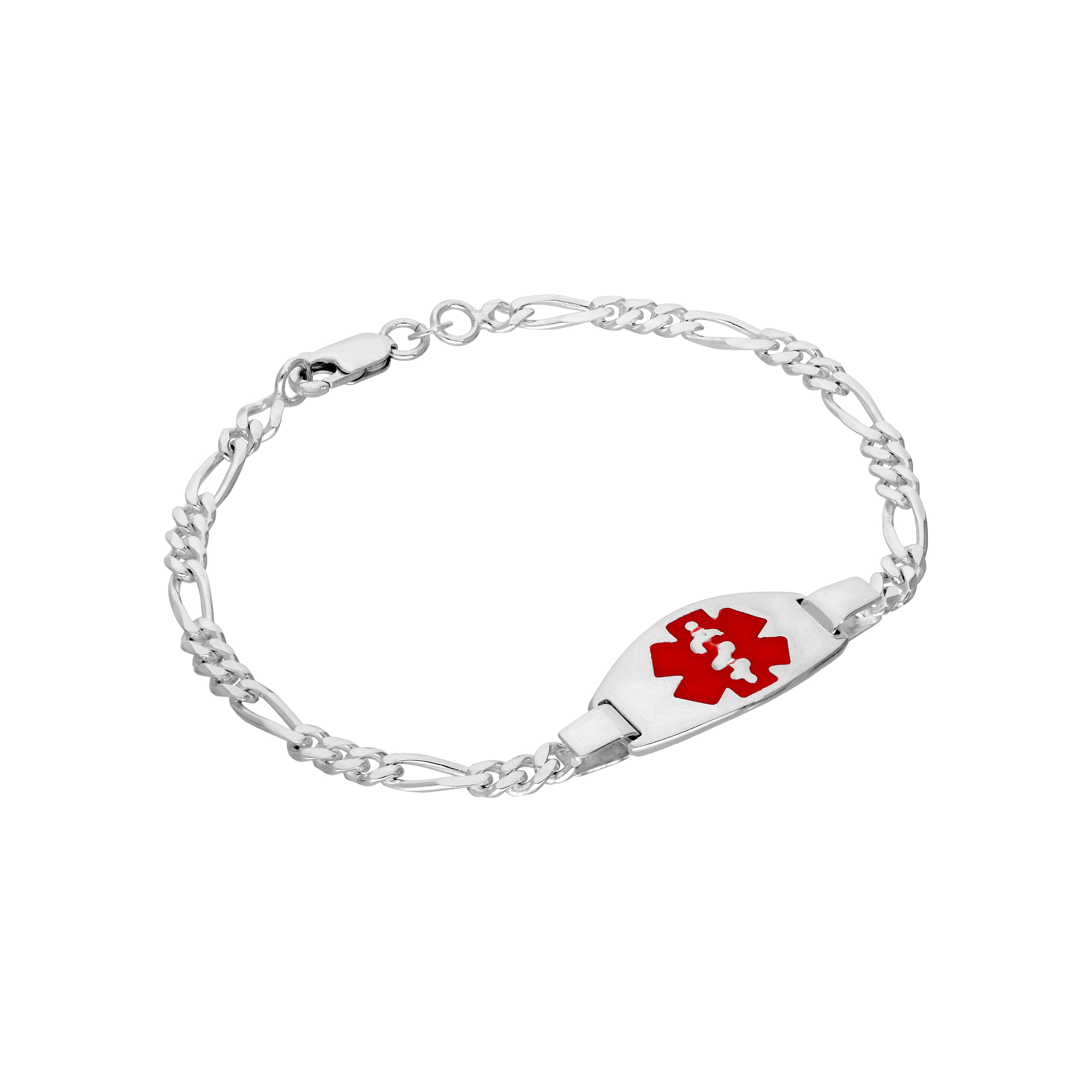 Medizinisches Notfallarmband für Männer und Frauen aus Sterlingsilber mit großer ovaler Gravurplatte – 7–8 Zoll