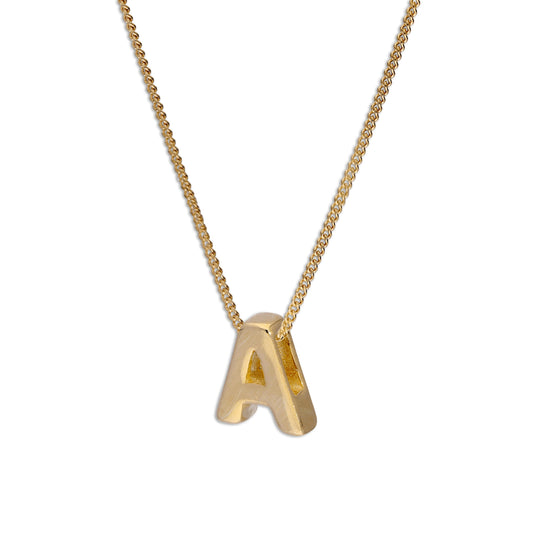 Gold Getaucht Sterlingsilber Einfädel Buchstabe A Anhänger Halskette 40,5 - 56cm