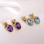 9 Karat Gold & 6 mm ovale Edelstein-Ohrstecker