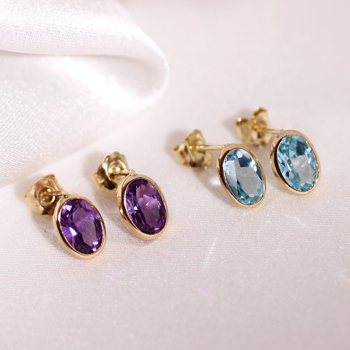 9 Karat Gold & 6 mm ovale Edelstein-Ohrstecker