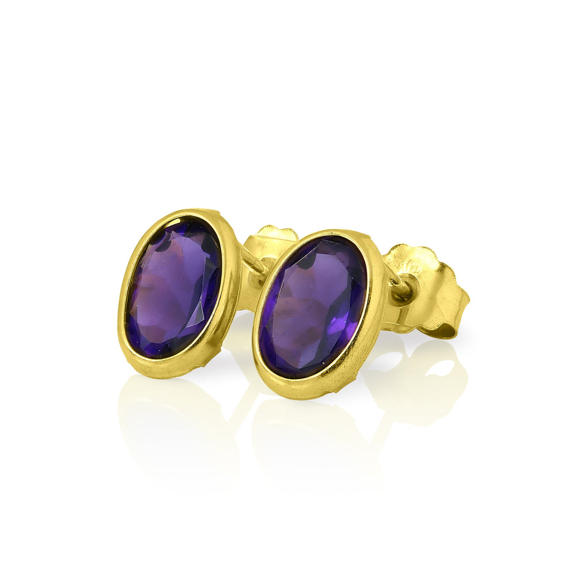 9 Karat Gold & 6 mm ovale Edelstein-Ohrstecker