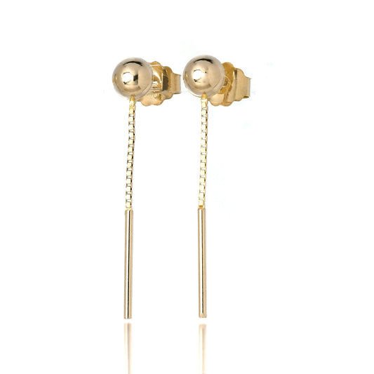9 Karat Gold 20mm Stange & Kette Hänge Ohrstecker