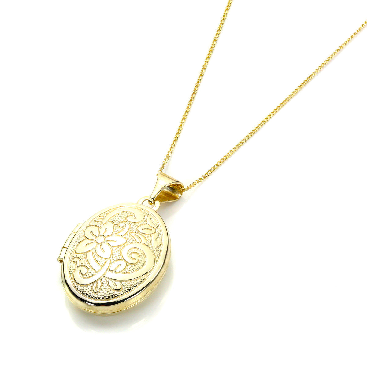 Ovales Medaillon aus 9 Karat Gold mit Blumengravur