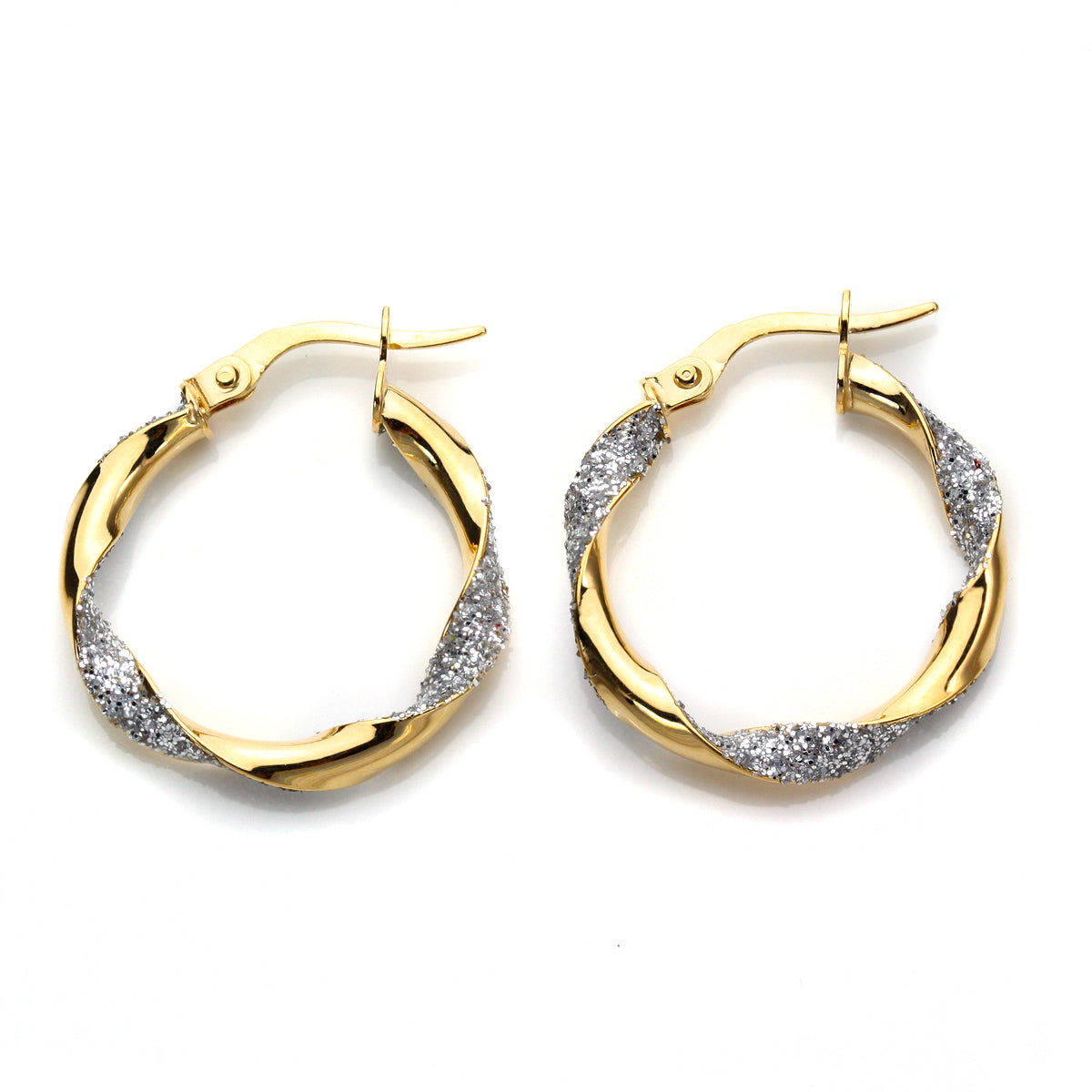 9 Karat Mischgold Gedreht Creolen Ohrringe