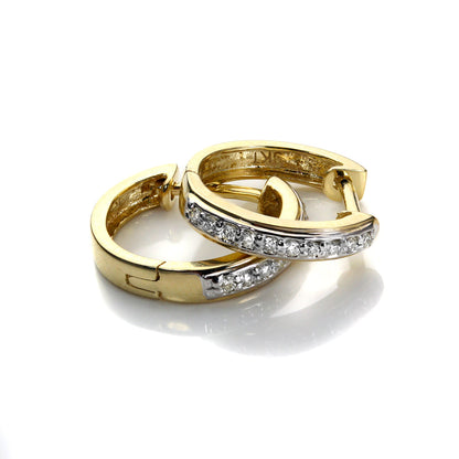 9ct Mixed Gold Diamond Huggie Ohrringe