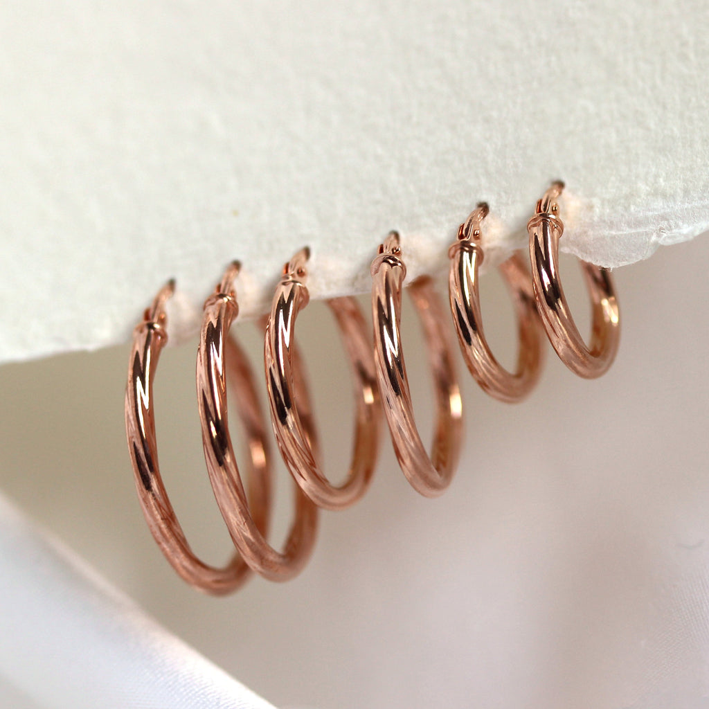9 Karat Roségold Gedrehte Schläferohrringe - 10 mm 15 mm 20 mm