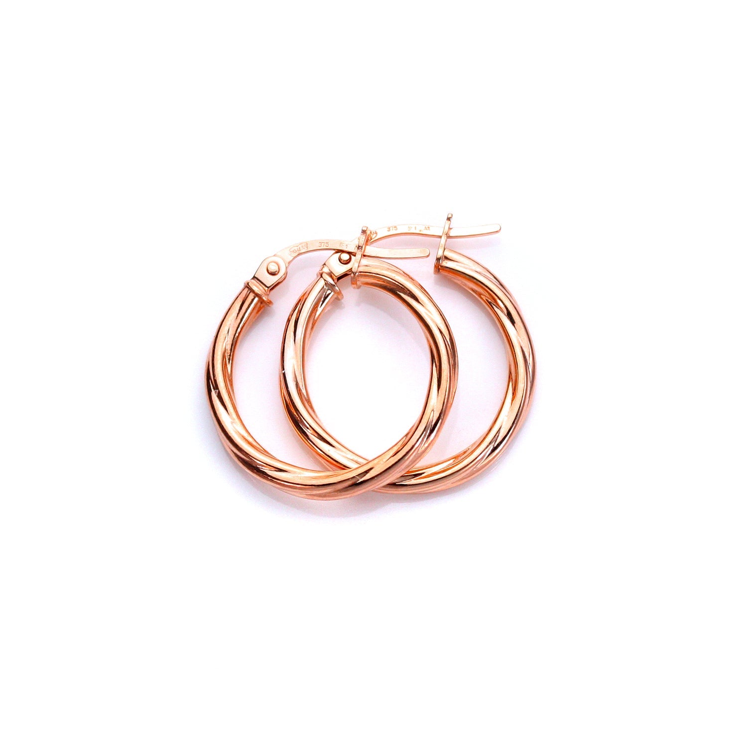 9 Karat Roségold Gedrehte Schläferohrringe - 10 mm 15 mm 20 mm