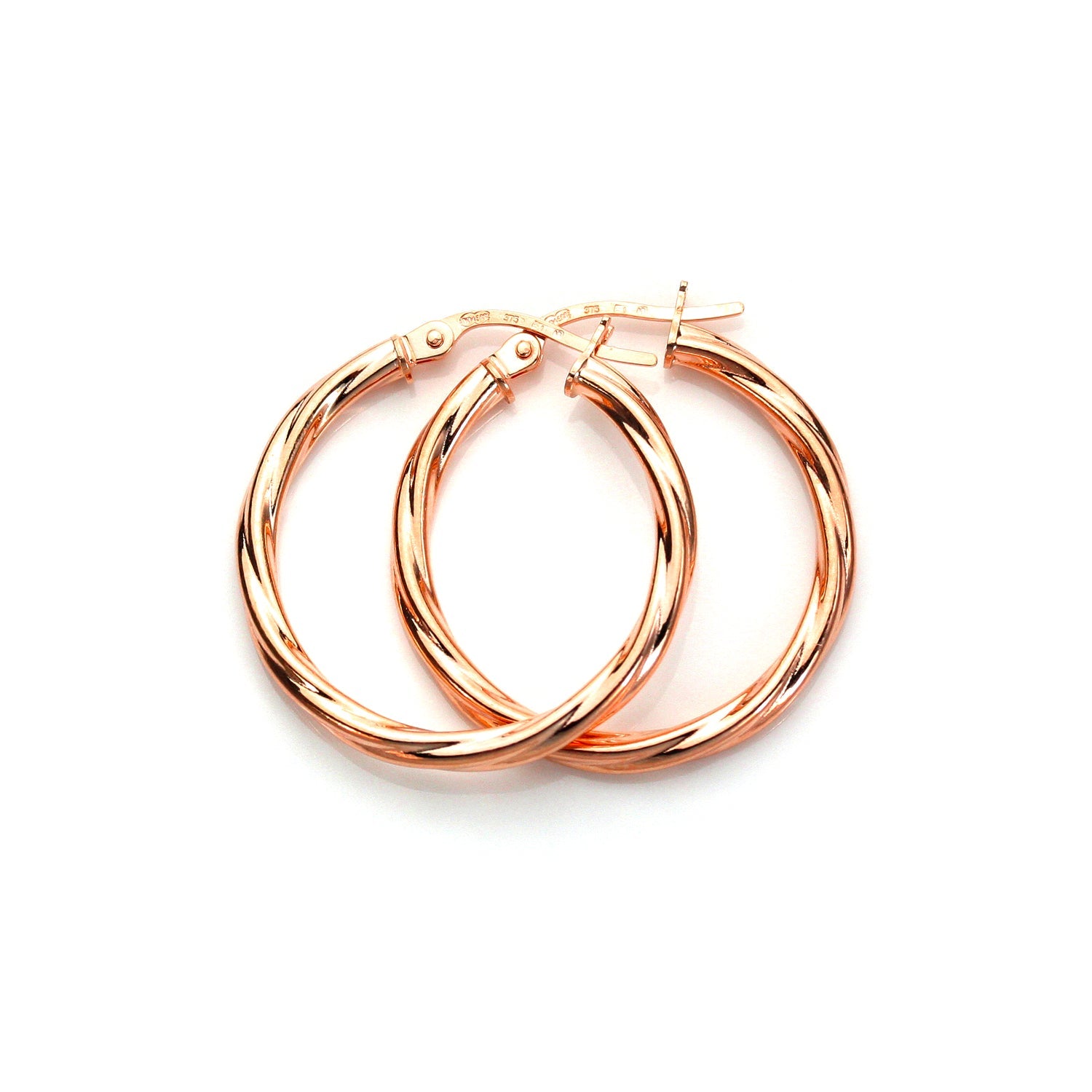 9 Karat Roségold Gedrehte Schläferohrringe - 10 mm 15 mm 20 mm