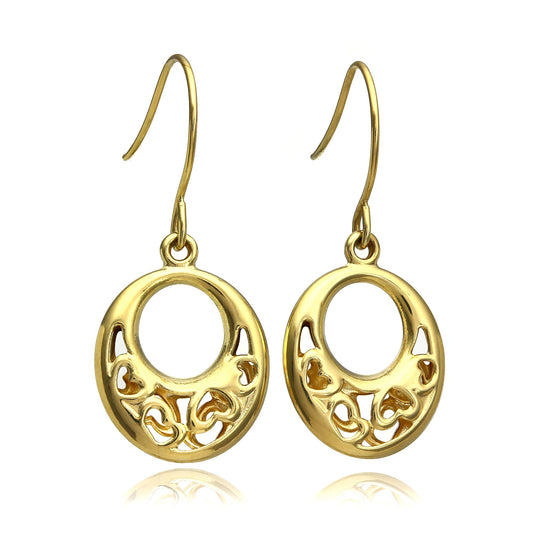 9 Karat Gold Offen Herz Oval Baumel Ohrringe