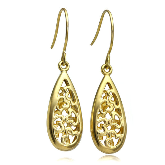 9 Karat Gold Offen Herz Lang Baumel Ohrringe