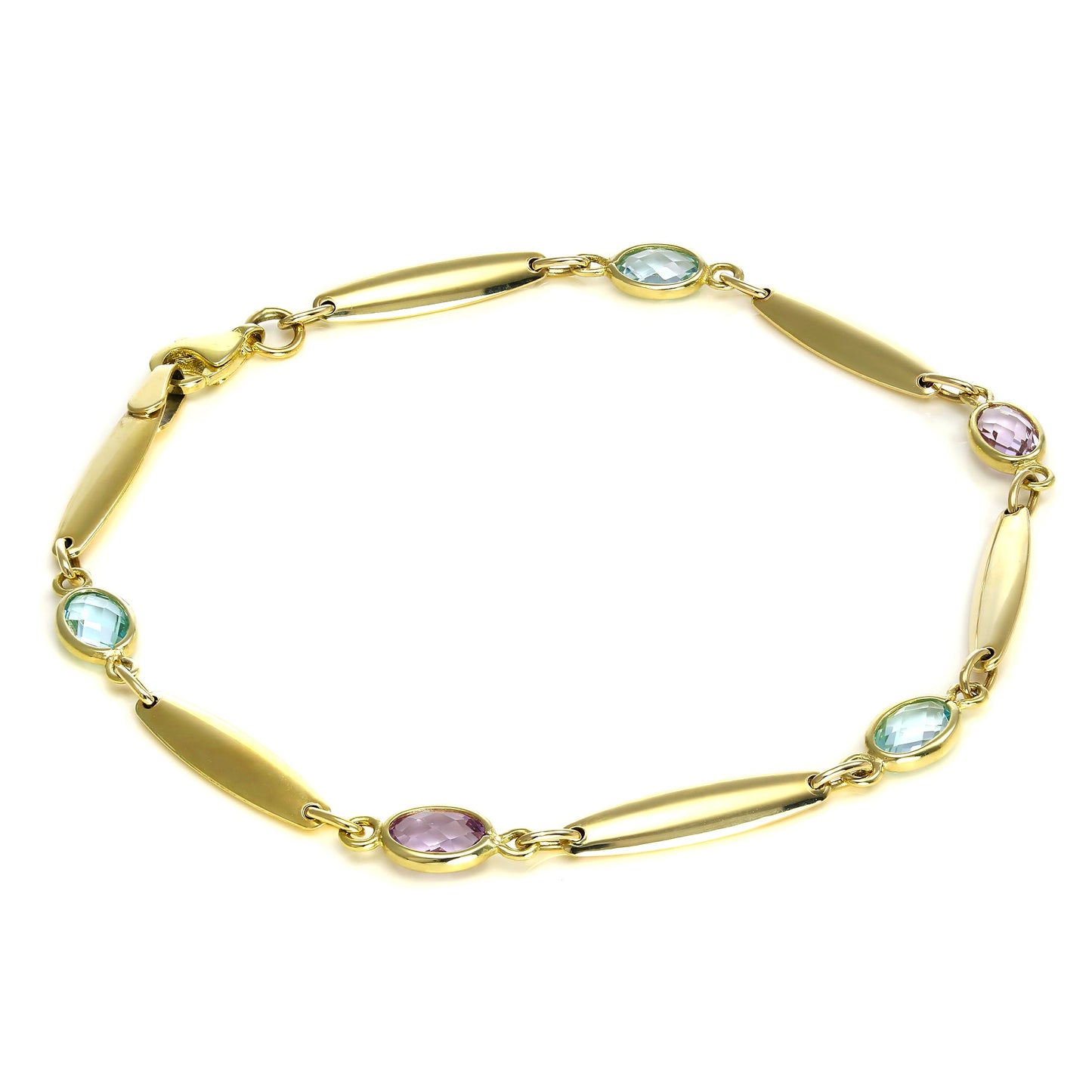 9 Karat Gold Stange & Oval CZ Kristall Armband