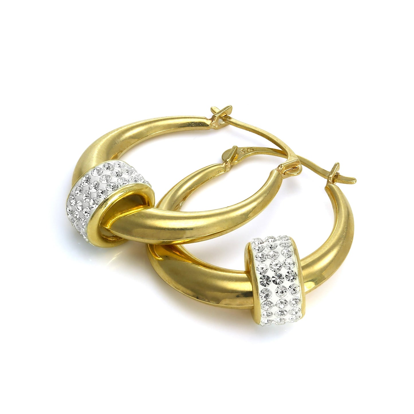 Creolen-Ohrringe aus 9 Karat Gelbgold mit CZ-Kristallperle
