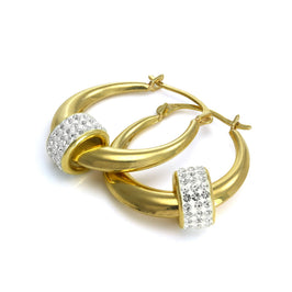 Creolen-Ohrringe aus 9 Karat Gelbgold mit CZ-Kristallperle