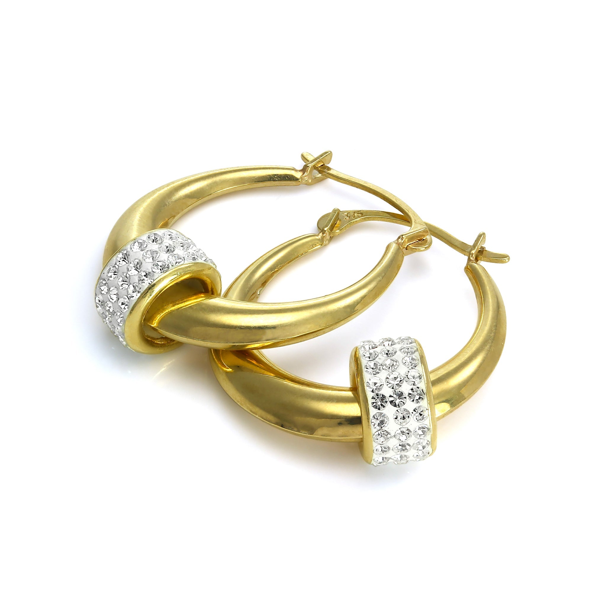 Creolen-Ohrringe aus 9 Karat Gelbgold mit CZ-Kristallperle