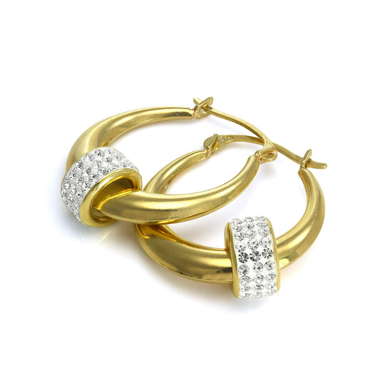 Creolen-Ohrringe aus 9 Karat Gelbgold mit CZ-Kristallperle