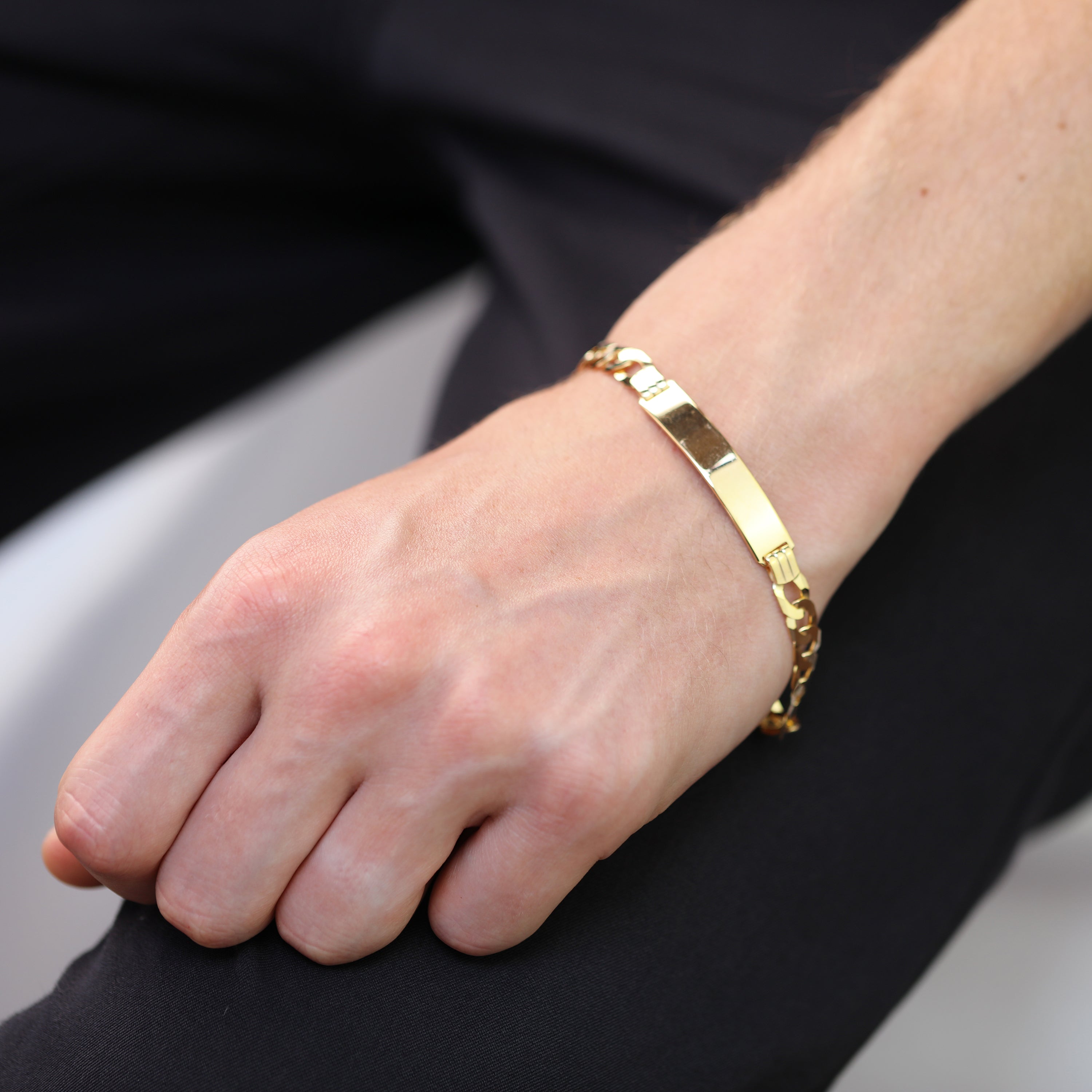 9 Karat Gold Heavy Curb Gents ID Platte Armband 7 & 8 Zoll