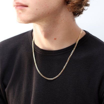 9-karätige Goldarmbänder mit 3 mm breiter Panzerkette & Halsketten – 15 bis 76 cm