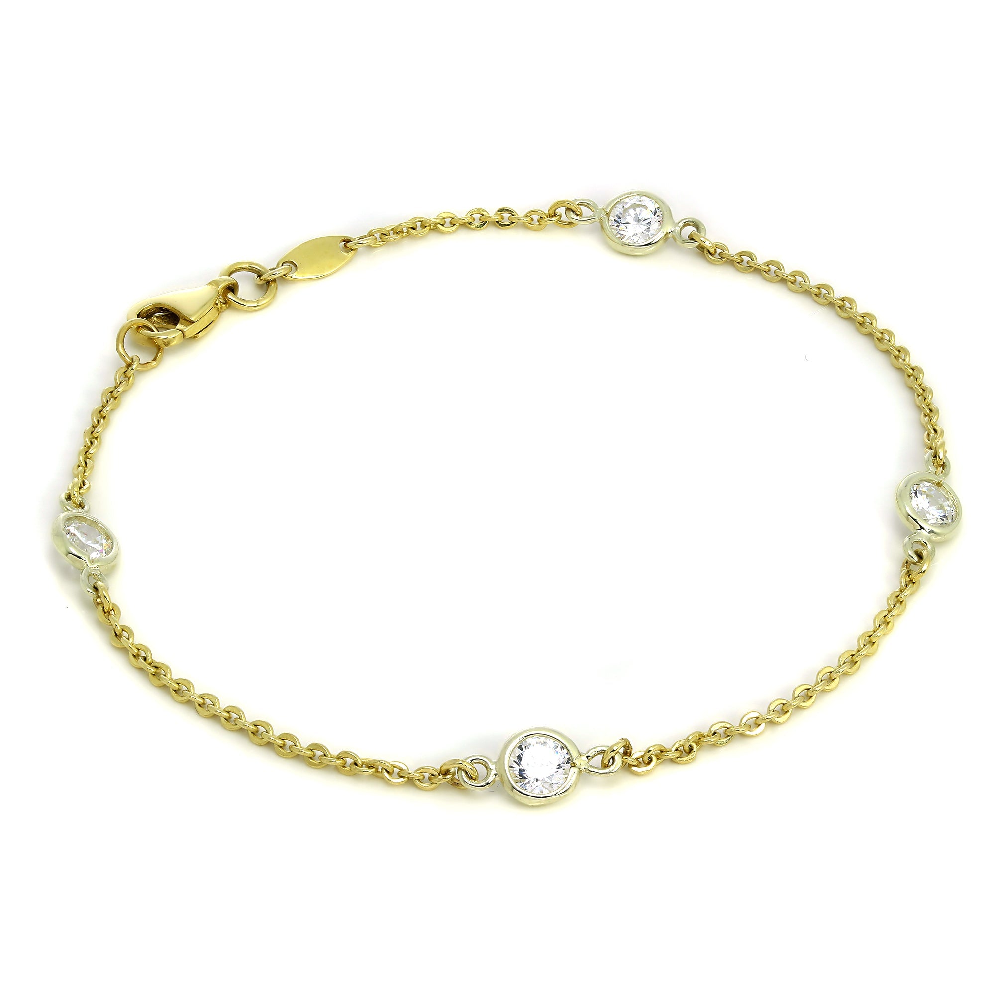 9 Karat Gold & CZ Kristall Fein Belcher Kette 18 cm Armband